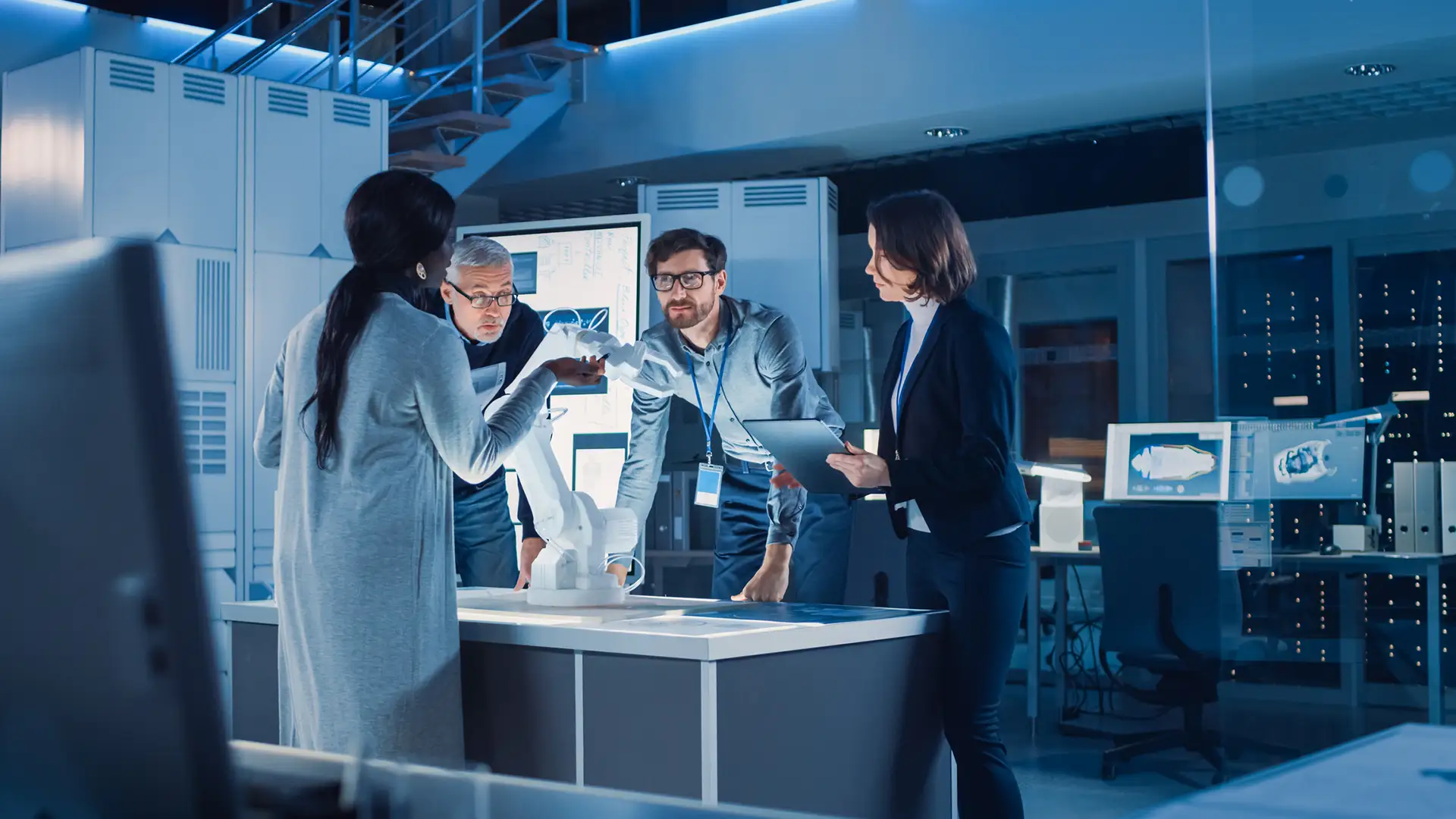 Business  meeting over robotic arm